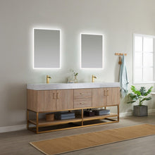 Load image into Gallery viewer, Vinnova Alistair 72&quot; Double Vanity in North American Oak with White Grain Stone Countertop With Mirror- Vinnova