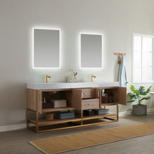 Load image into Gallery viewer, Vinnova Alistair 72&quot; Double Vanity in North American Oak with White Grain Stone Countertop With Mirror- Vinnova