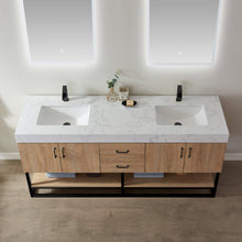 Load image into Gallery viewer, Vinnova Alistair 72B&quot; Double Vanity in North American Oak with White Grain Stone Countertop With Mirror- Vinnova