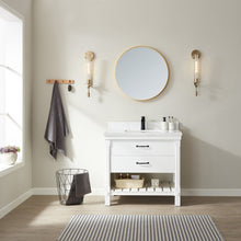 Load image into Gallery viewer, Vinnova Valencia 36&quot; Vanity in White with White Composite Grain Stone Countertop With Mirror- Vinnova