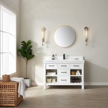 Load image into Gallery viewer, Vinnova Valencia 48&quot; Vanity in White with White Composite Grain Stone Countertop With Mirror- Vinnova
