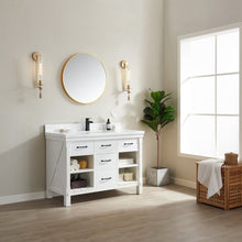 Load image into Gallery viewer, Vinnova Valencia 48&quot; Vanity in White with White Composite Grain Stone Countertop With Mirror- Vinnova
