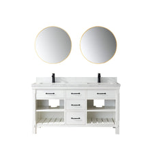 Load image into Gallery viewer, Vinnova Valencia 60&quot; Vanity in White with White Composite Grain Stone Countertop With Mirror- Vinnova
