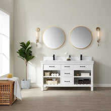 Load image into Gallery viewer, Vinnova Valencia 60&quot; Vanity in White with White Composite Grain Stone Countertop With Mirror- Vinnova