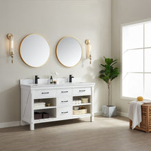 Load image into Gallery viewer, Vinnova Valencia 60&quot; Vanity in White with White Composite Grain Stone Countertop With Mirror- Vinnova