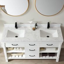 Load image into Gallery viewer, Vinnova Valencia 60&quot; Vanity in White with White Composite Grain Stone Countertop With Mirror- Vinnova