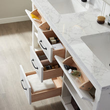 Load image into Gallery viewer, Vinnova Valencia 60&quot; Vanity in White with White Composite Grain Stone Countertop With Mirror- Vinnova