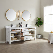 Load image into Gallery viewer, Vinnova Valencia 72&quot; Vanity in White with White Composite Grain Stone Countertop With Mirror- Vinnova