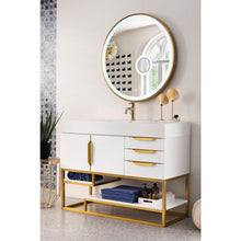 Load image into Gallery viewer, James Martin Columbia 48&quot; Glossy White - Radiant Gold Single Vanity