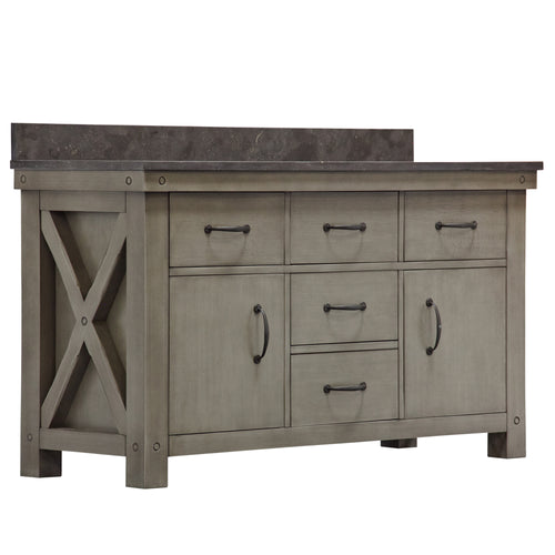 Water Creation 60 Inch Grizzle Grey Double Sink Bathroom Vanity With Mirror With Carrara White Marble Counter Top From The Aberdeen Collection- Water Creation