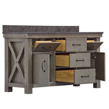 Load image into Gallery viewer, Water Creation 60 Inch Grizzle Grey Double Sink Bathroom Vanity With Mirrors With Blue Limestone Counter Top From The Aberdeen Collection- Water Creation