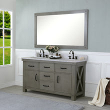 Load image into Gallery viewer, Water Creation 60 Inch Grizzle Grey Double Sink Bathroom Vanity With Mirrors And Faucets With Carrara White Marble Counter Top From The Aberdeen Collection- Water Creation