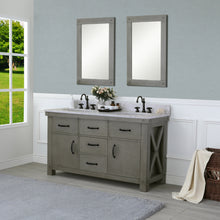 Load image into Gallery viewer, Water Creation 60 Inch Grizzle Grey Double Sink Bathroom Vanity With Mirrors And Faucets With Blue Limestone Counter Top From The Aberdeen Collection- Water Creation