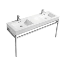 Load image into Gallery viewer, Haus 60&quot; Double Sink Stainless Steel Console w/ White Acrylic Sink - Chrome - Vanity Grace Store