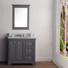 Load image into Gallery viewer, Water Creation 36 Inch Wide Cashmere Grey Single Sink Carrara Marble Bathroom Vanity With Matching Mirror From The Derby Collection- Water Creation