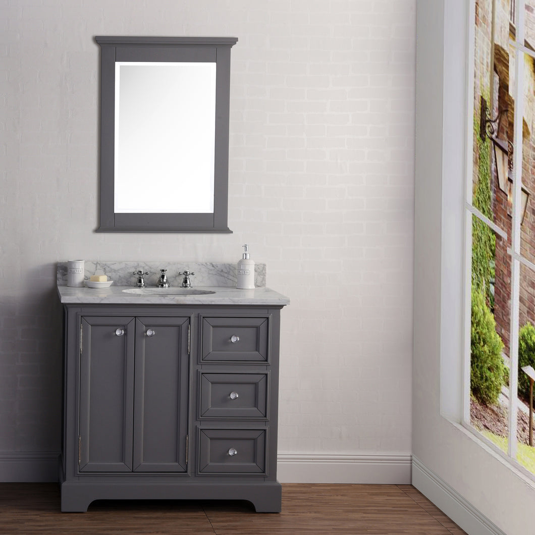 Water Creation 36 Inch Wide Pure White Single Sink Carrara Marble Bathroom Vanity From The Derby Collection- Water Creation