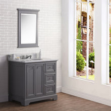 Load image into Gallery viewer, Water Creation 36 Inch Wide Cashmere Grey Single Sink Carrara Marble Bathroom Vanity With Matching Mirror From The Derby Collection- Water Creation