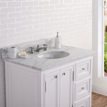 Load image into Gallery viewer, Water Creation 36 Inch Wide Cashmere Grey Single Sink Carrara Marble Bathroom Vanity With Matching Mirror And Faucet(s) From The Derby Collection- Water Creation