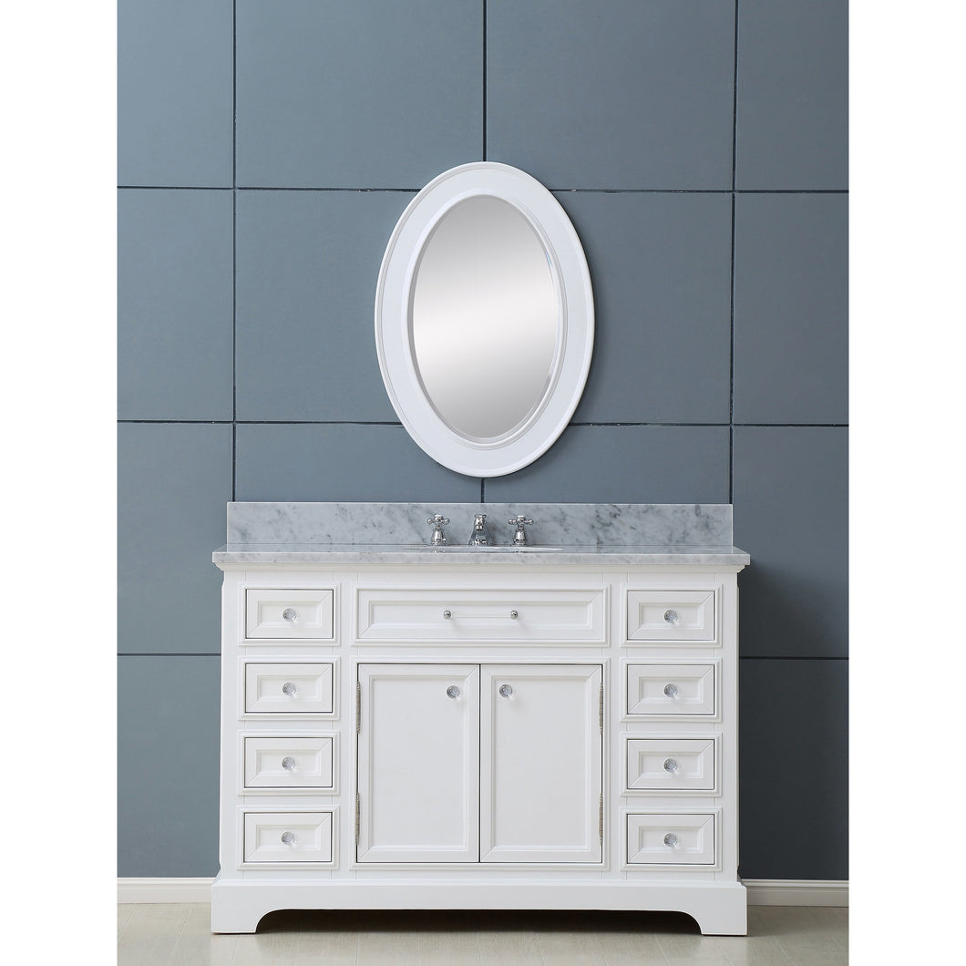 Water Creation 48 Inch Cashmere Grey Single Sink Bathroom Vanity With Matching Framed Mirror And Faucet From The Derby Collection- Water Creation