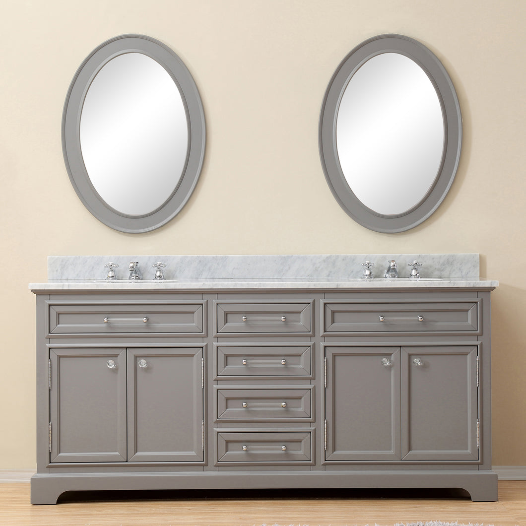 Water Creation 72 Inch Cashmere Grey Double Sink Bathroom Vanity With Matching Framed Mirrors From The Derby Collection- Water Creation