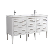 Load image into Gallery viewer, Eiffel 60&quot; Double Sink High Gloss White Vanity W/ Quartz Counter Top - Vanity Grace Store