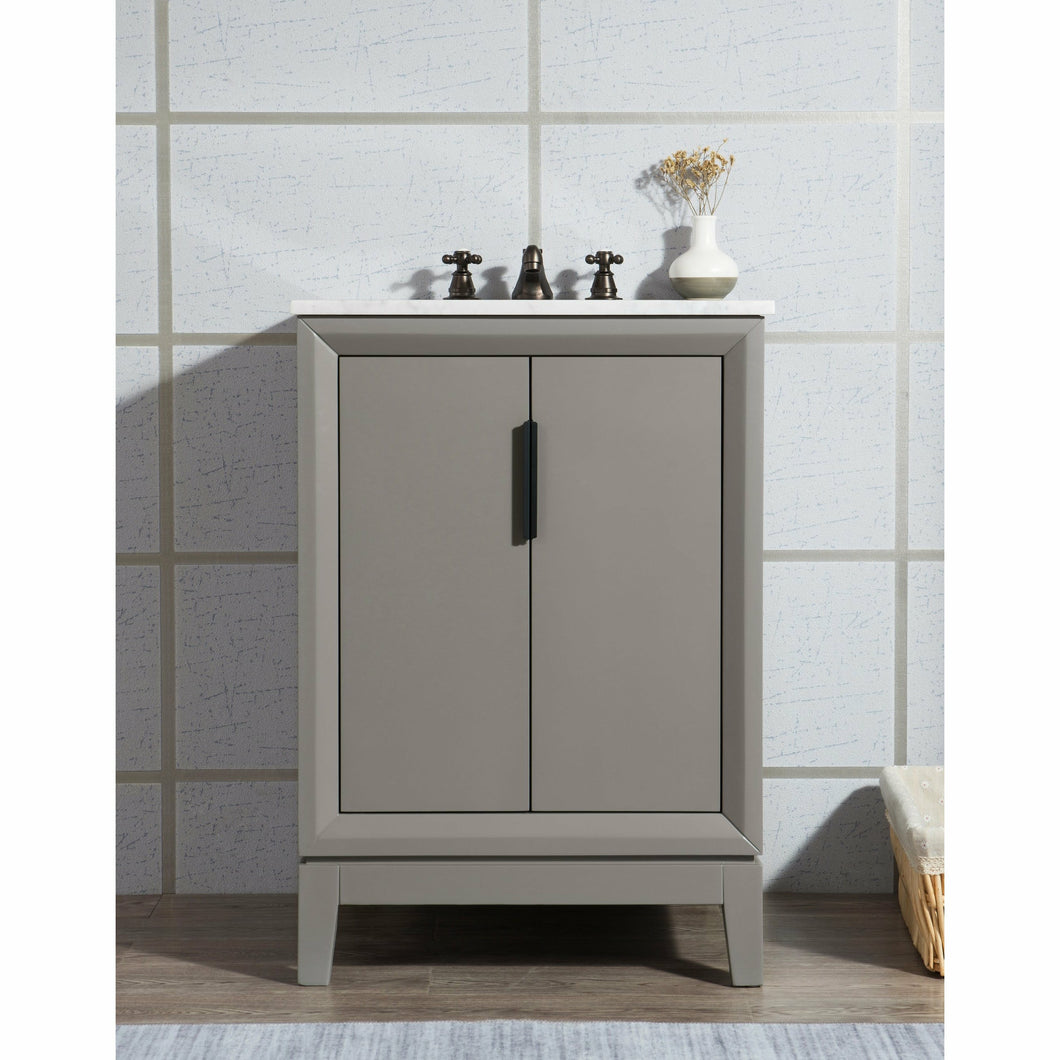 Water Creation Elizabeth 24-Inch Single Sink Carrara White Marble Vanity In Cashmere Grey With Matching Mirror(s)- Water Creation