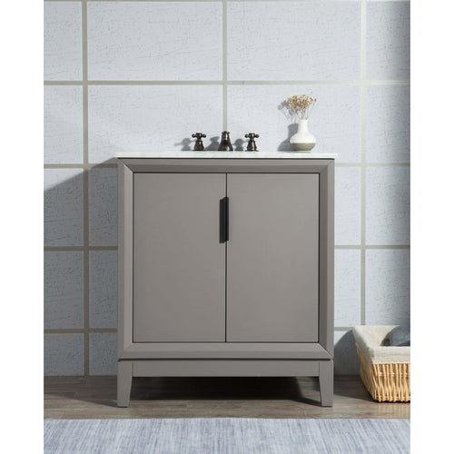 Water Creation Elizabeth 30-Inch Single Sink Carrara White Marble Vanity In Cashmere Grey With Matching Mirror(s) and F2-0009-03-BX Lavatory Faucet(s)- Water Creation