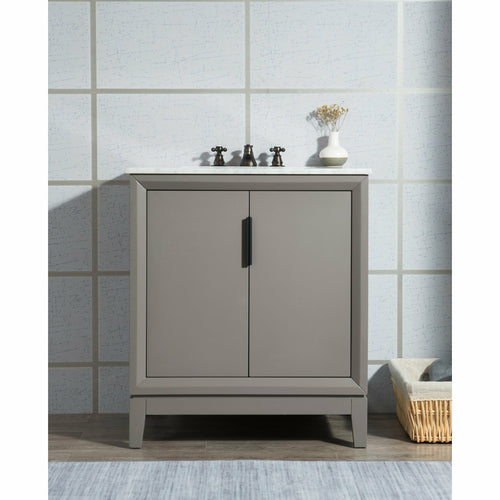 Water Creation Elizabeth 30-Inch Single Sink Carrara White Marble Vanity In Cashmere Grey- Water Creation