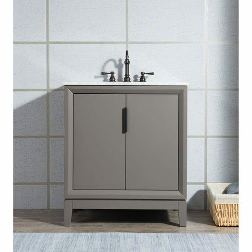 Water Creation Elizabeth 30-Inch Single Sink Carrara White Marble Vanity In Cashmere Grey With Matching Mirror(s) and F2-0012-03-TL Lavatory Faucet(s)- Water Creation