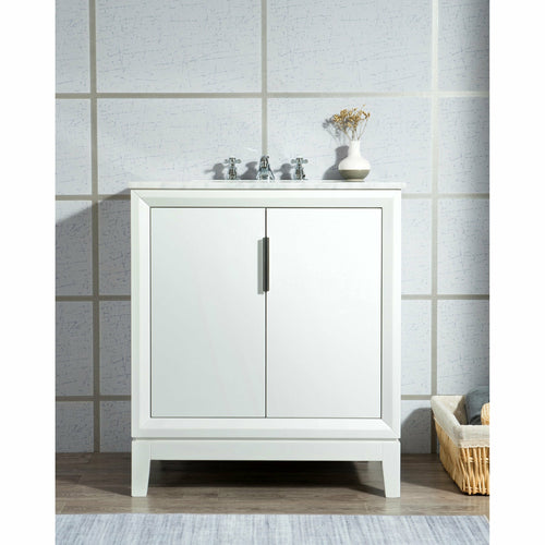 Water Creation Elizabeth 30-Inch Single Sink Carrara White Marble Vanity In Pure White With Matching Mirror(s)- Water Creation