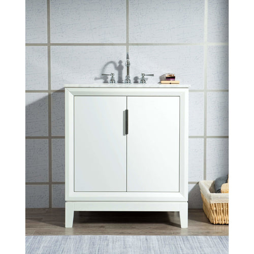 Water Creation Elizabeth 30-Inch Single Sink Carrara White Marble Vanity In Pure White  With F2-0012-01-TL Lavatory Faucet(s)- Water Creation