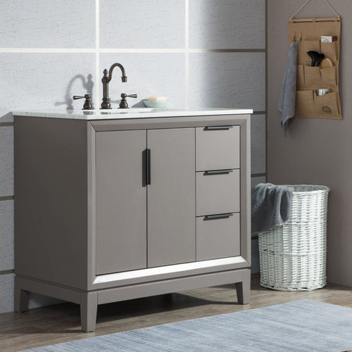 Water Creation Elizabeth 36-Inch Single Sink Carrara White Marble Vanity In Cashmere Grey With Matching Mirror(s) and F2-0012-03-TL Lavatory Faucet(s)- Water Creation