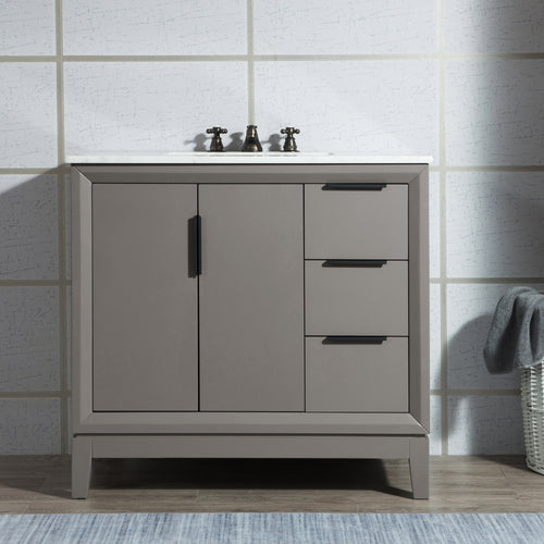 Water Creation Elizabeth 36-Inch Single Sink Carrara White Marble Vanity In Cashmere Grey With Matching Mirror(s)- Water Creation