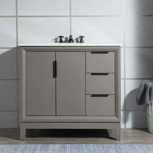 Water Creation Elizabeth 36-Inch Single Sink Carrara White Marble Vanity In Cashmere Grey With Matching Mirror(s) and F2-0009-03-BX Lavatory Faucet(s)- Water Creation