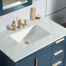 Load image into Gallery viewer, Water Creation Elizabeth 36-Inch Single Sink Carrara White Marble Vanity In Monarch Blue With Matching Mirror(s) and F2-0013-06-FX Lavatory Faucet(s)- Water Creation