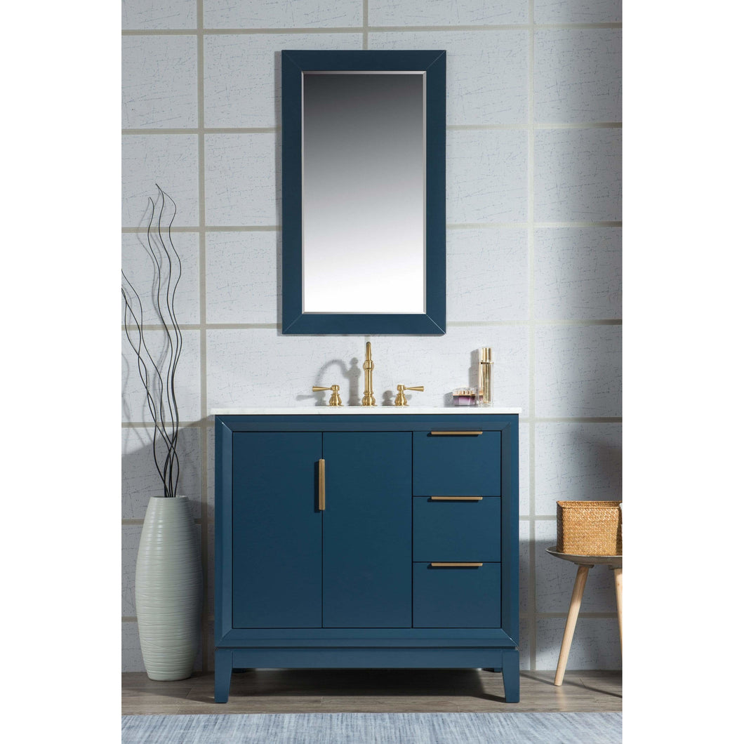 Water Creation Elizabeth 36-Inch Single Sink Carrara White Marble Vanity In Monarch Blue With Matching Mirror(s) and F2-0012-06-TL Lavatory Faucet(s)- Water Creation