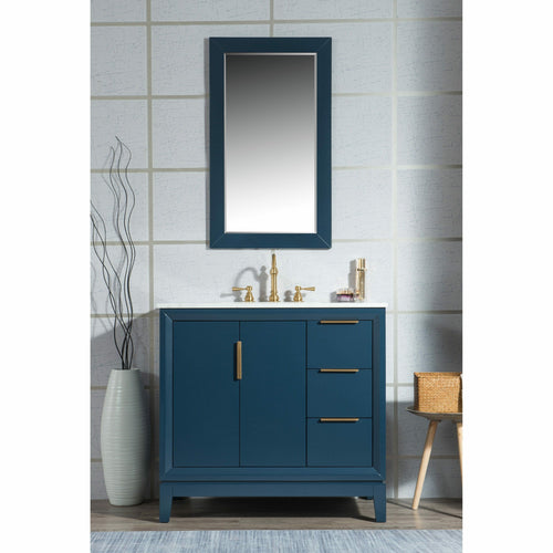 Water Creation Elizabeth 36-Inch Single Sink Carrara White Marble Vanity In Monarch Blue  With F2-0012-06-TL Lavatory Faucet(s)- Water Creation