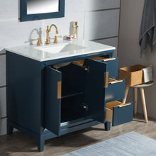 Load image into Gallery viewer, Water Creation Elizabeth 36-Inch Single Sink Carrara White Marble Vanity In Monarch Blue With Matching Mirror(s)- Water Creation