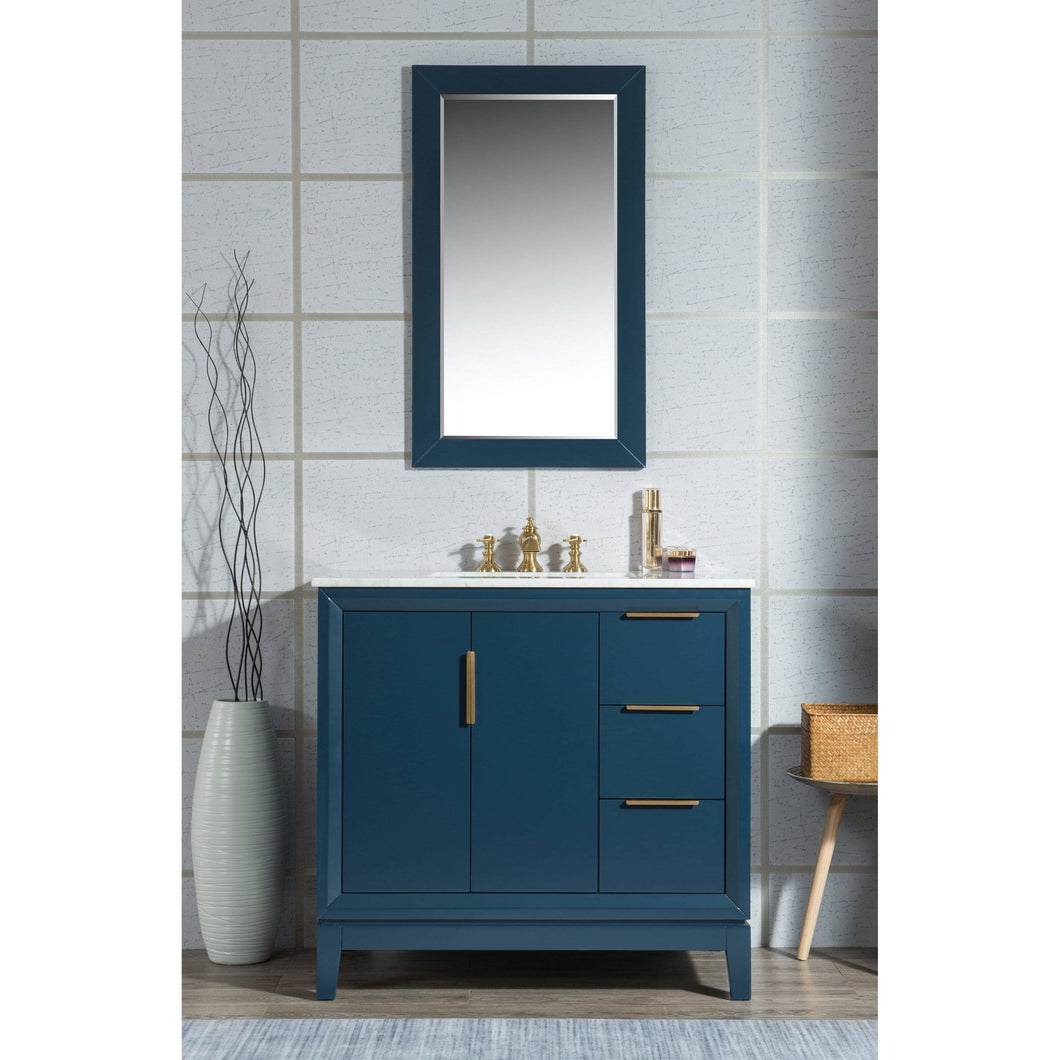 Water Creation Elizabeth 36-Inch Single Sink Carrara White Marble Vanity In Monarch Blue With Matching Mirror(s) and F2-0013-06-FX Lavatory Faucet(s)- Water Creation