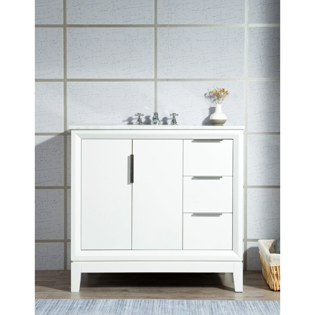Water Creation Elizabeth 36-Inch Single Sink Carrara White Marble Vanity In Pure White With Matching Mirror(s)- Water Creation