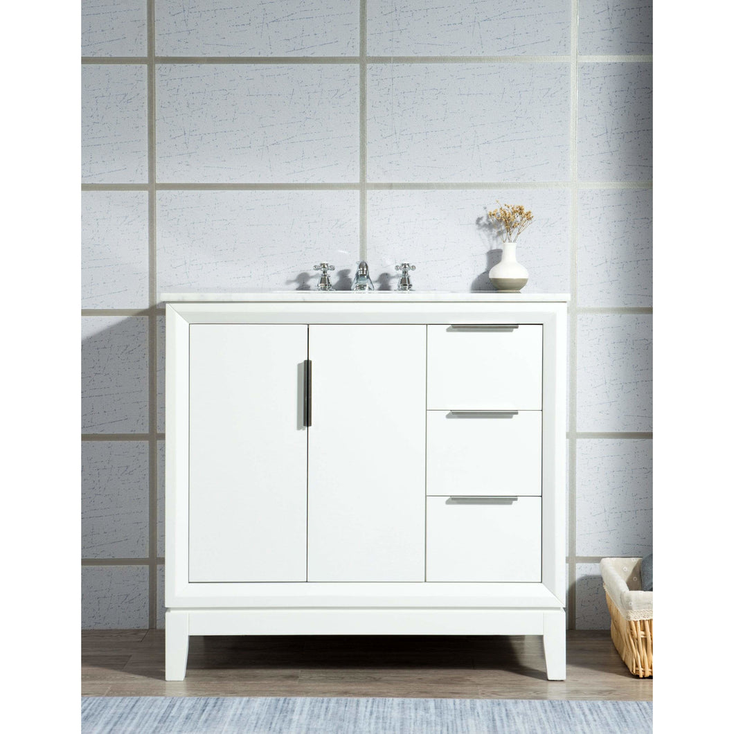 Water Creation Elizabeth 36-Inch Single Sink Carrara White Marble Vanity In Pure White With Matching Mirror(s) and F2-0009-01-BX Lavatory Faucet(s)- Water Creation