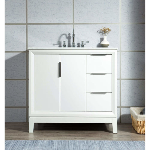 Water Creation Elizabeth 36-Inch Single Sink Carrara White Marble Vanity In Pure White  With F2-0012-01-TL Lavatory Faucet(s)- Water Creation