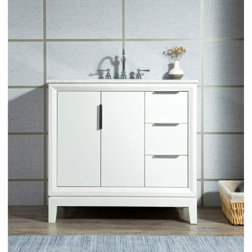 Water Creation Elizabeth 36-Inch Single Sink Carrara White Marble Vanity In Pure White With Matching Mirror(s) and F2-0012-01-TL Lavatory Faucet(s)- Water Creation