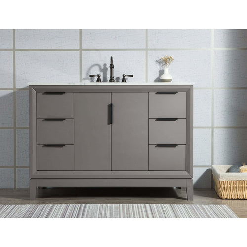 Water Creation Elizabeth 48-Inch Single Sink Carrara White Marble Vanity In Cashmere Grey With Matching Mirror(s) and F2-0012-03-TL Lavatory Faucet(s)- Water Creation