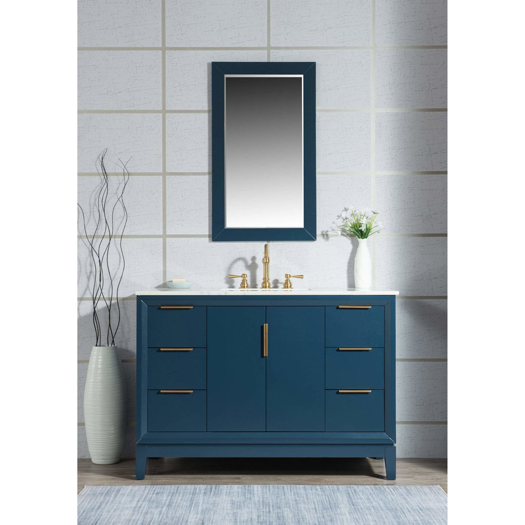 Water Creation Elizabeth 48-Inch Single Sink Carrara White Marble Vanity In Monarch Blue With Matching Mirror(s) and F2-0012-06-TL Lavatory Faucet(s)- Water Creation