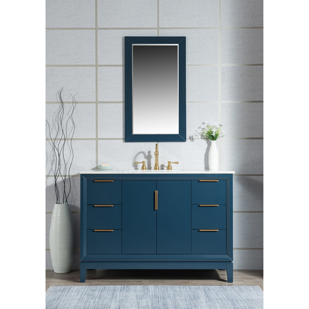 Water Creation Elizabeth 48-Inch Single Sink Carrara White Marble Vanity In Monarch Blue With Matching Mirror(s)- Water Creation