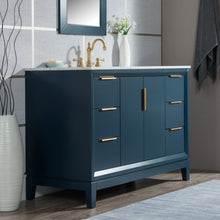 Load image into Gallery viewer, Water Creation Elizabeth 48-Inch Single Sink Carrara White Marble Vanity In Monarch Blue  With F2-0012-06-TL Lavatory Faucet(s)- Water Creation