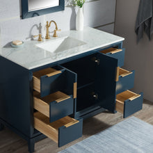 Load image into Gallery viewer, Water Creation Elizabeth 48-Inch Single Sink Carrara White Marble Vanity In Monarch Blue With Matching Mirror(s) and F2-0012-06-TL Lavatory Faucet(s)- Water Creation