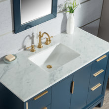 Load image into Gallery viewer, Water Creation Elizabeth 48-Inch Single Sink Carrara White Marble Vanity In Monarch Blue With Matching Mirror(s)- Water Creation