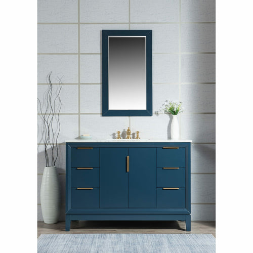 Water Creation Elizabeth 48-Inch Single Sink Carrara White Marble Vanity In Monarch Blue With Matching Mirror(s) and F2-0013-06-FX Lavatory Faucet(s)- Water Creation